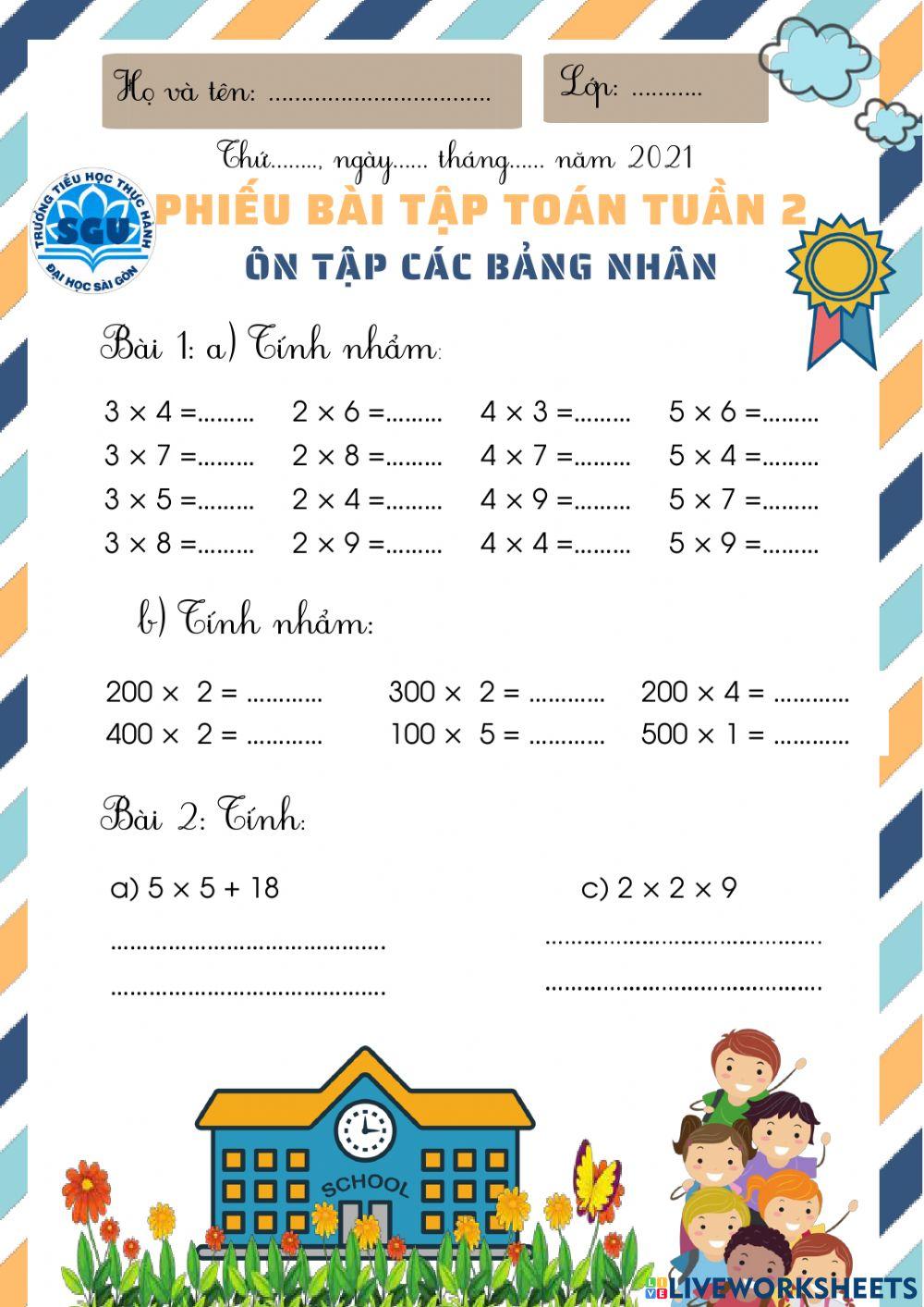 T3-t2-ôn tập bảng nhân, bảng chia