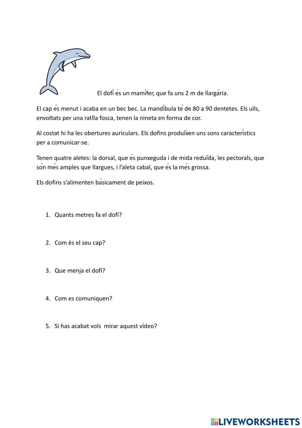 Comprensio lectora dofins