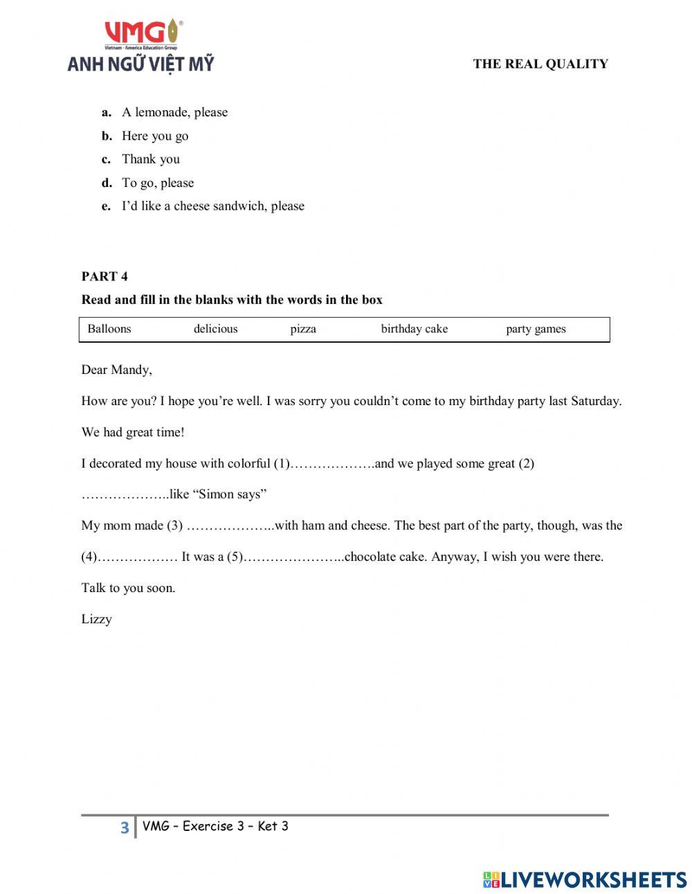 KET 3 - ONLINE PRACTICE - TEST 3