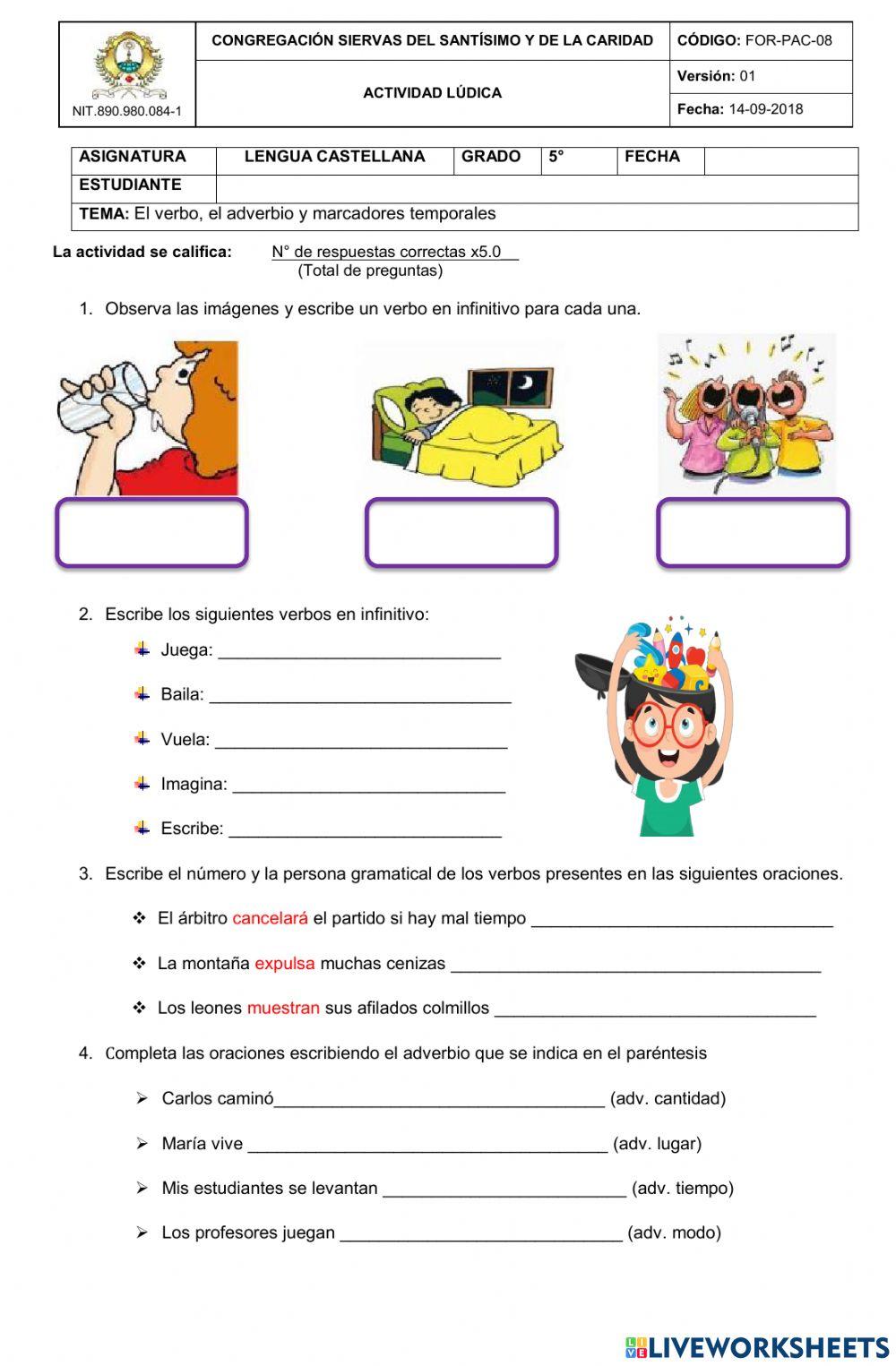 Verbos, adverbios, marcadores temporales