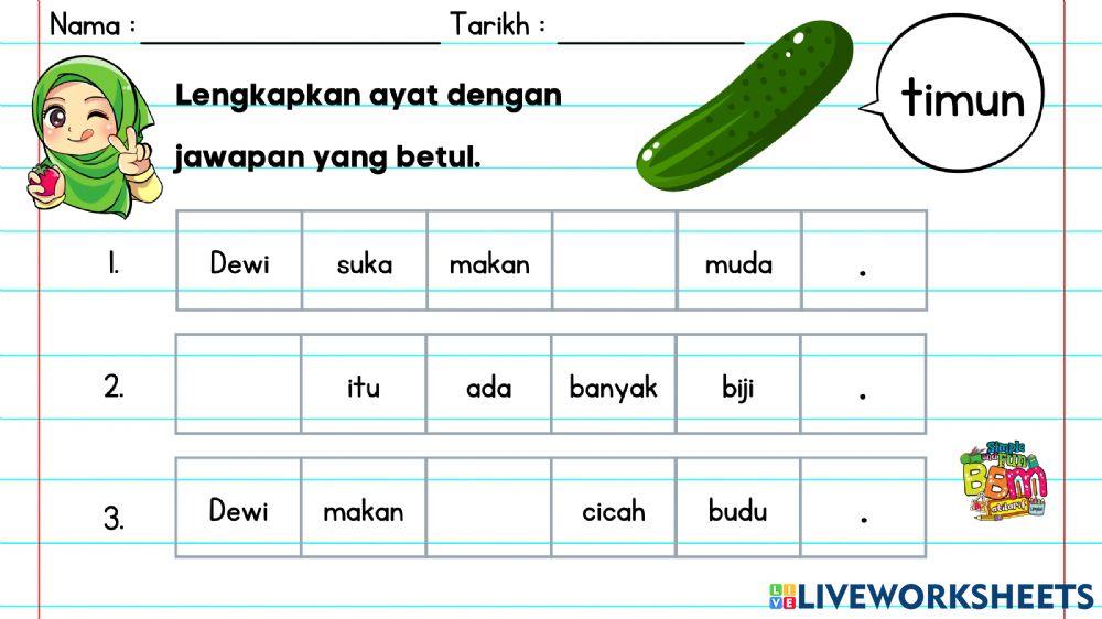 Perkataan KVKVK (Tema : Sayur-sayuran)