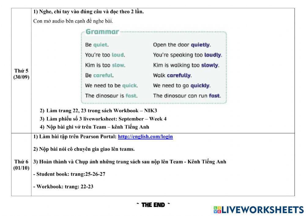 Phiếu giao bài - September - Week 4