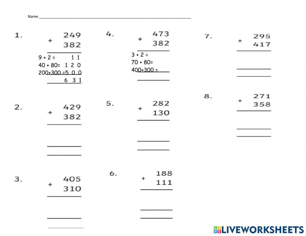 Partial sums for addition worksheet | Live Worksheets partial-sums-for-addition-worksheet-live-worksheets
