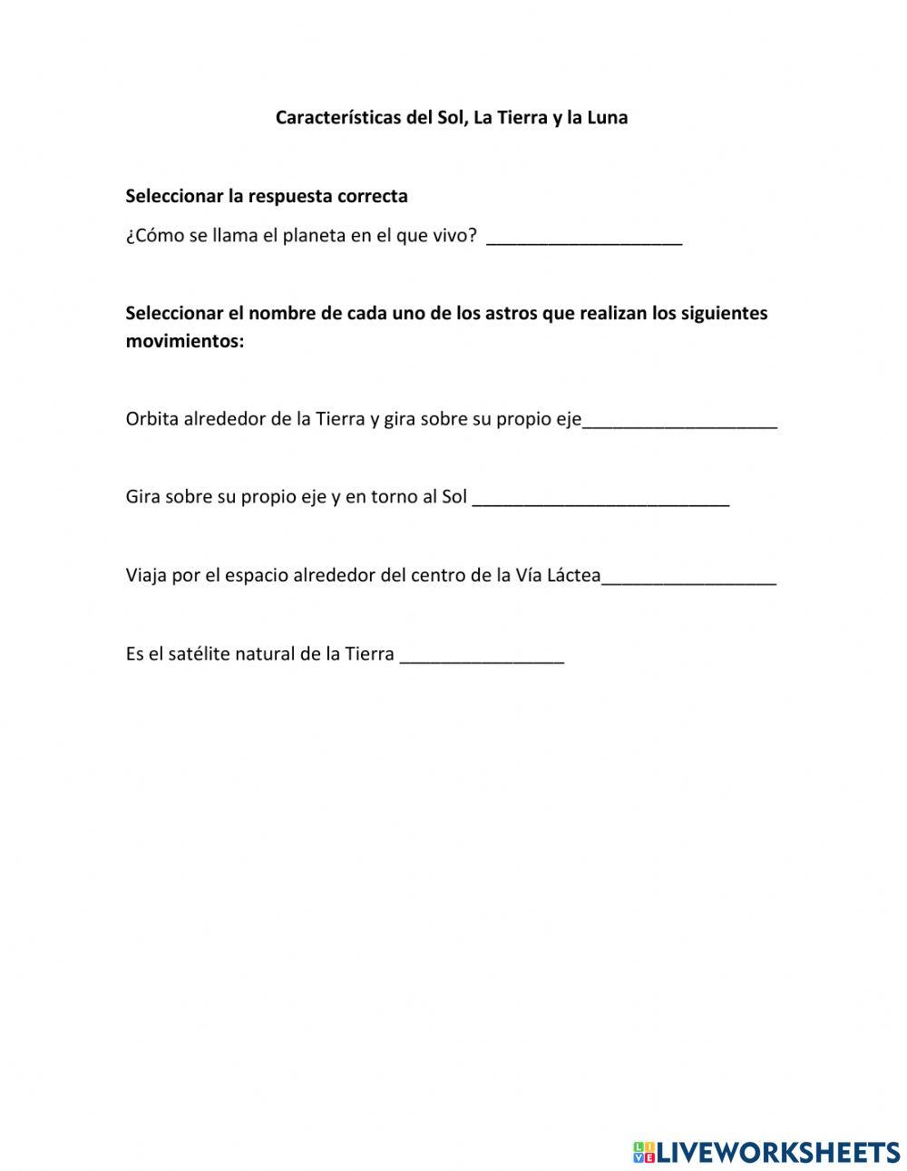 Características del Sol, la Tierra y la Luna