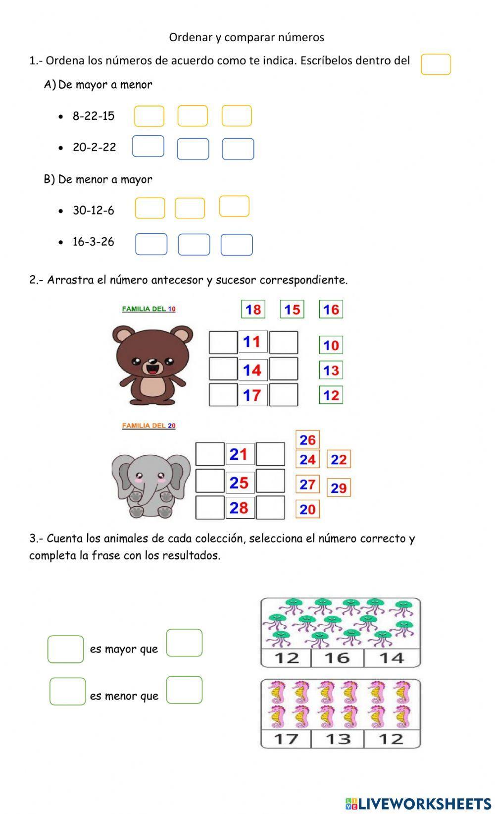 Ordenar y comparar números 1-30