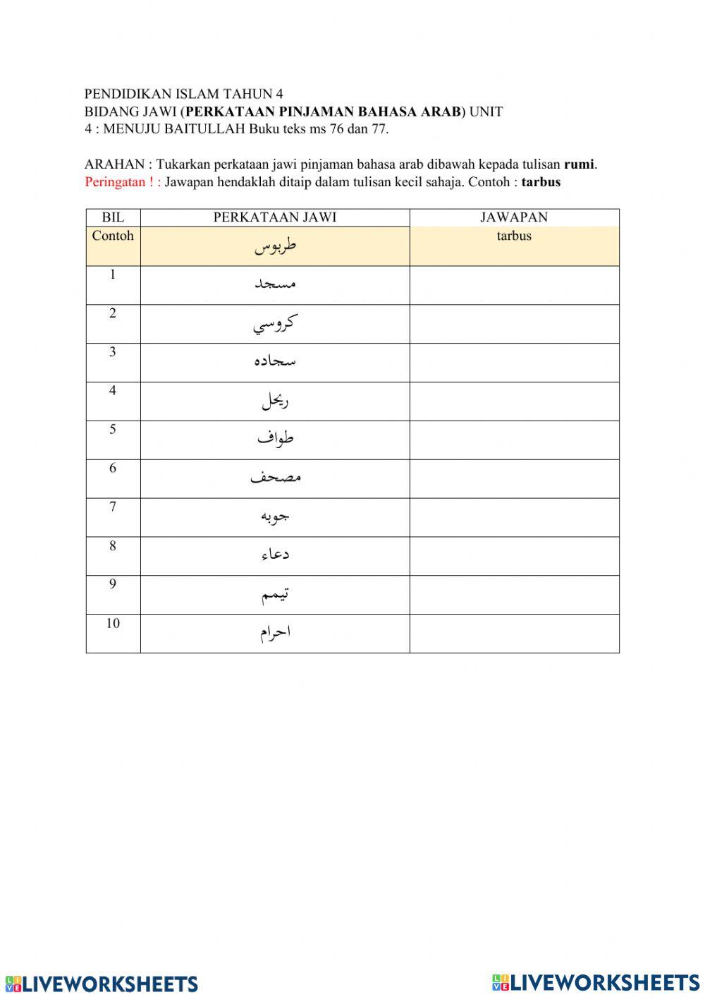 Pinjaman Perkataan Bahasa Arab