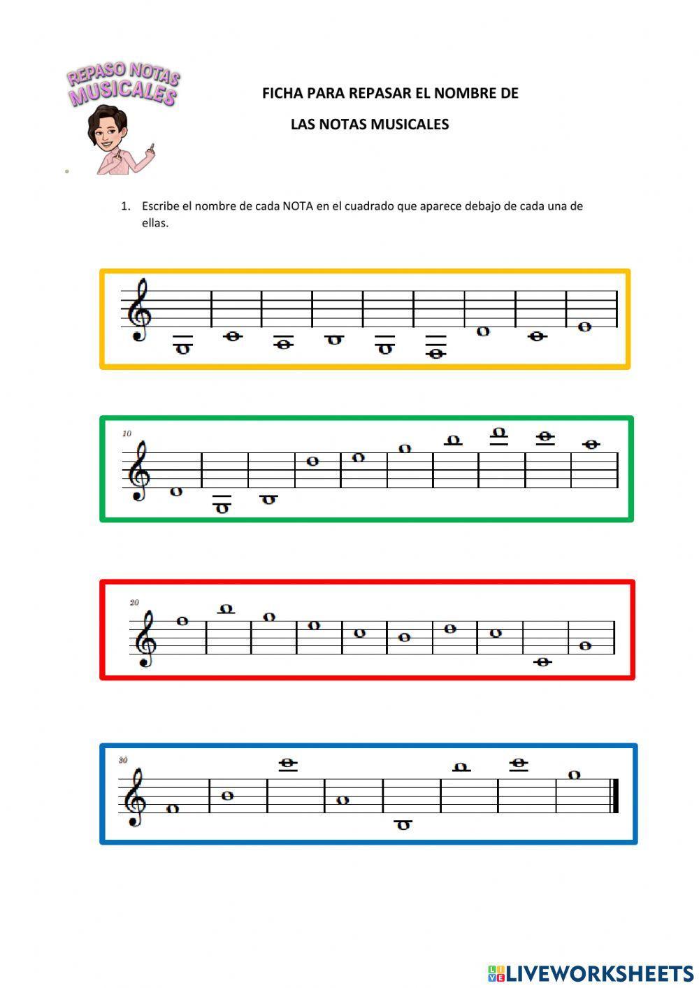 Repaso nombre notas musicales con líneas adicionales