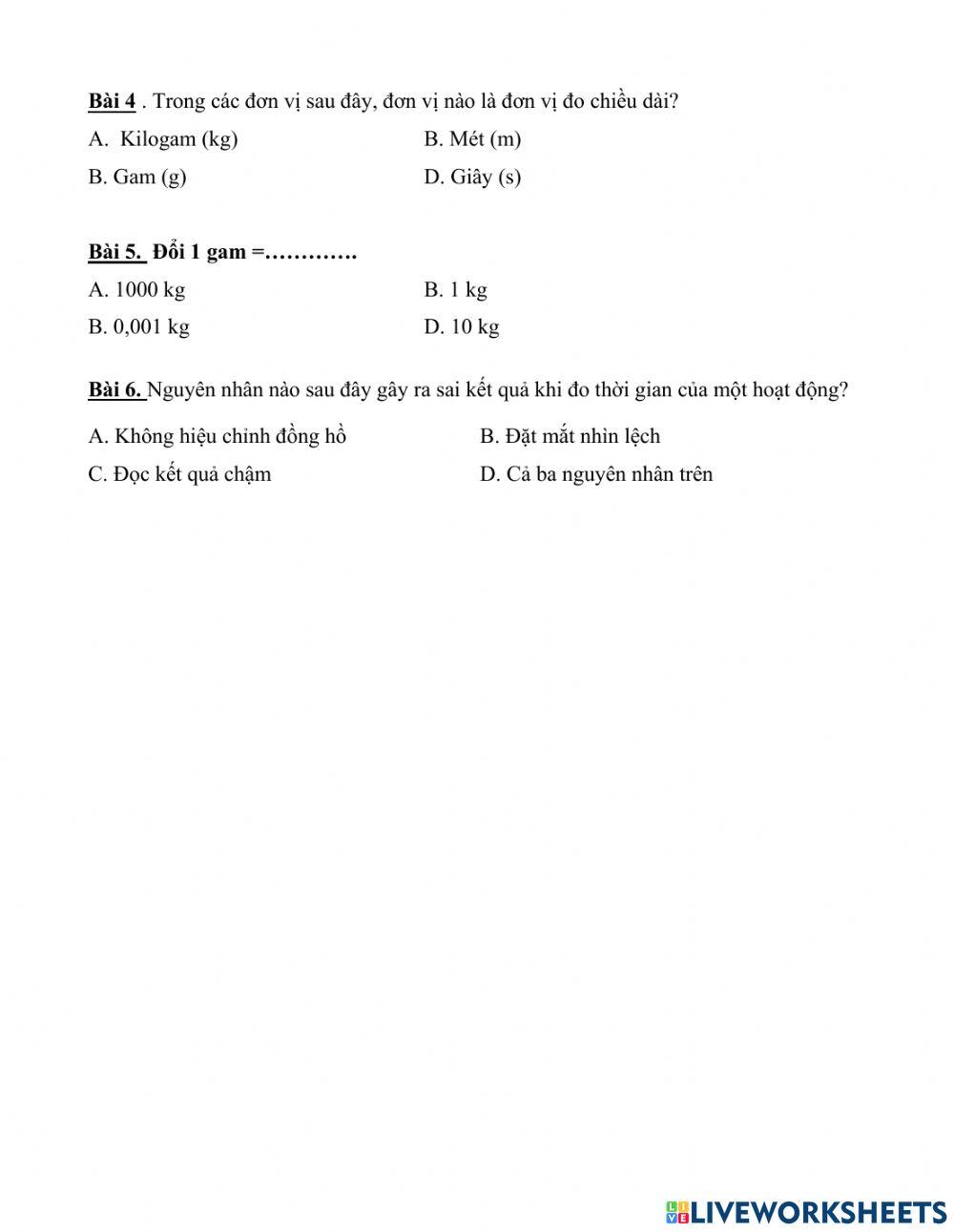 Chủ đề: các phép đo