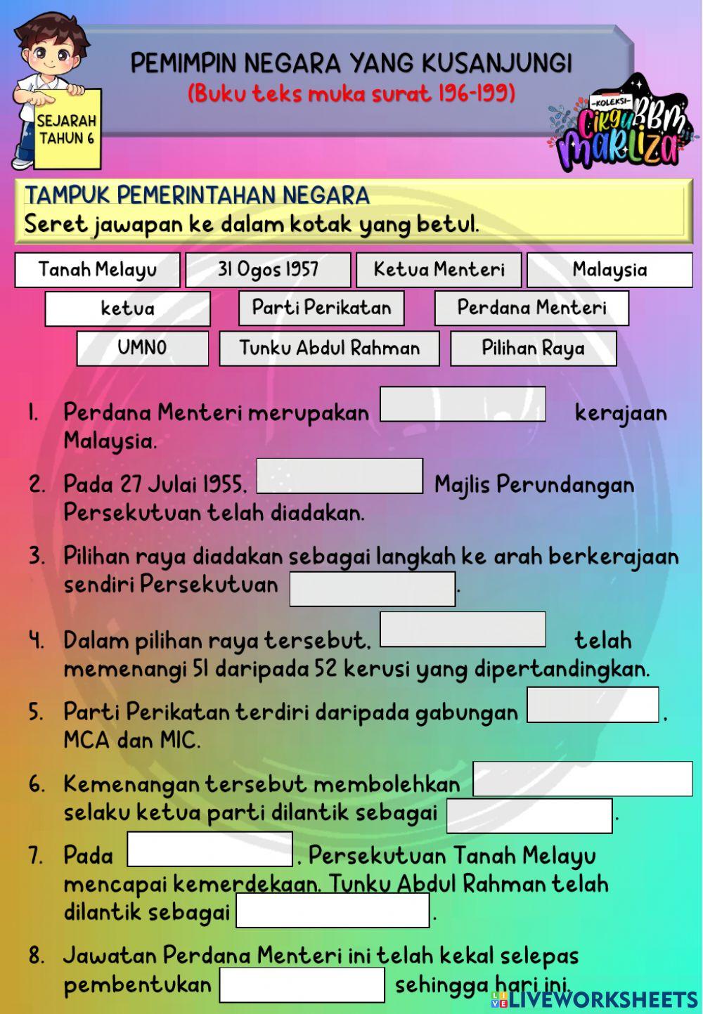 Pemimpin Negara Yang Kusanjungi (Sejarah Tahun 6)
