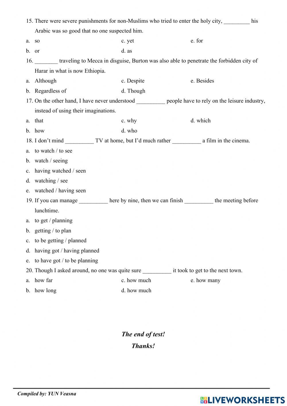 English Grammar Test English Grammar Test
