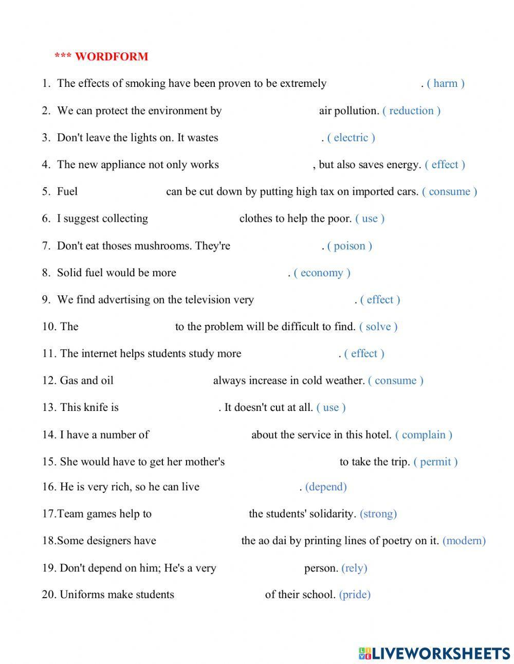 Wordform for grade 9 unit3