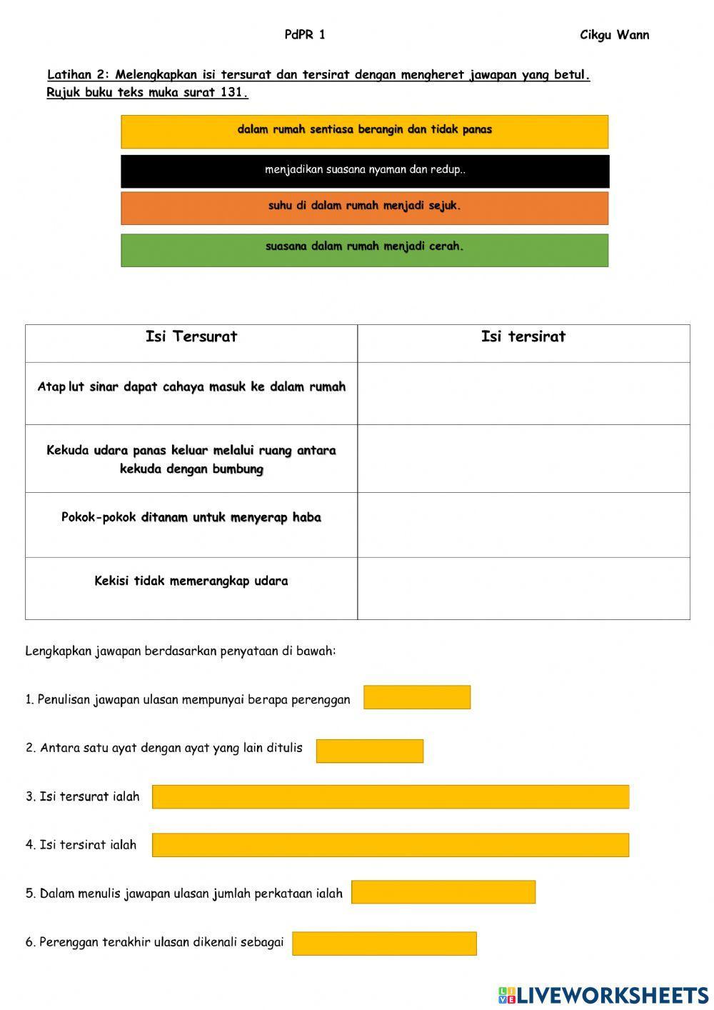 Latihan 2 : Penulisan Ulasan Mengenal pasti Isi Tersurat dan Tersirat