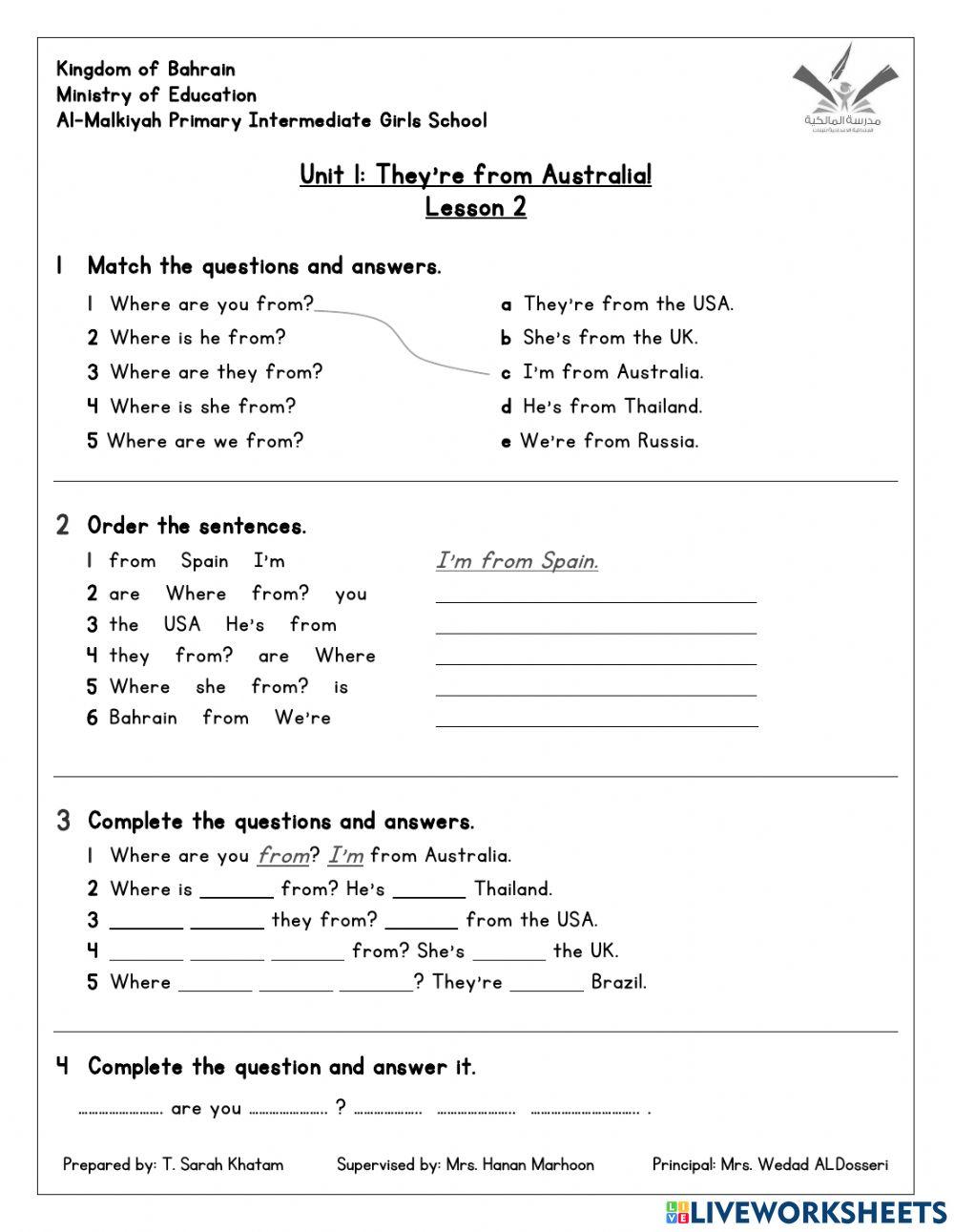 Unit1 : Lesson 2 They're from Australia