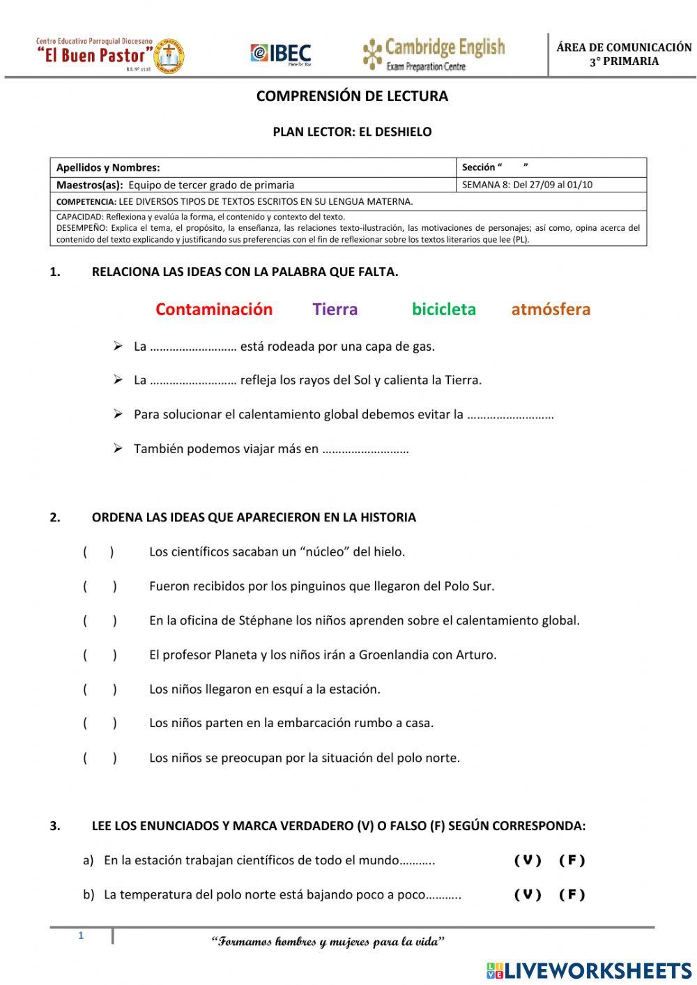 Practica calificada de plan lector
