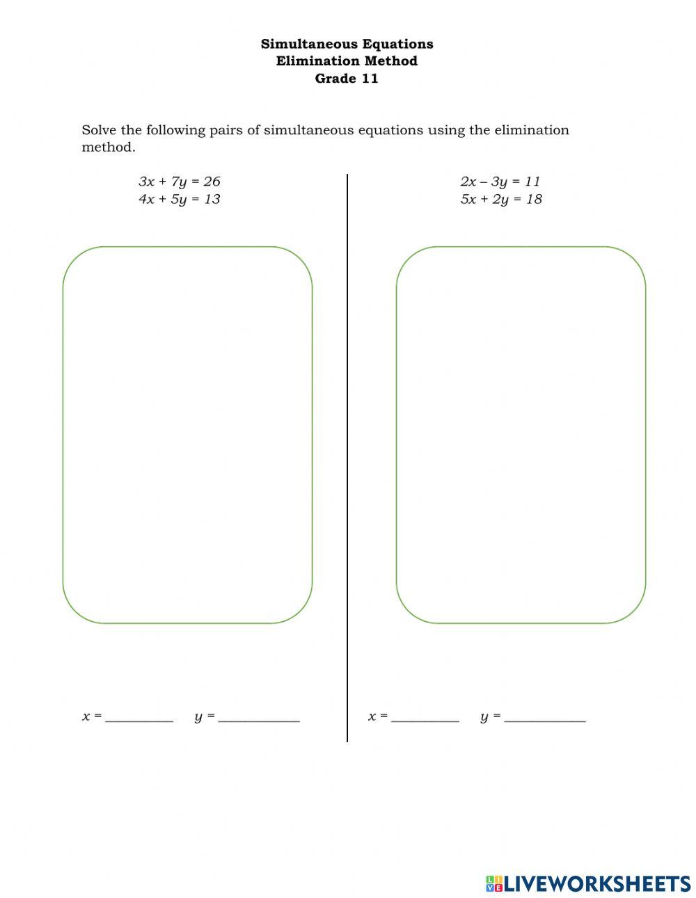 Simultaneous Equations - Elimination Method