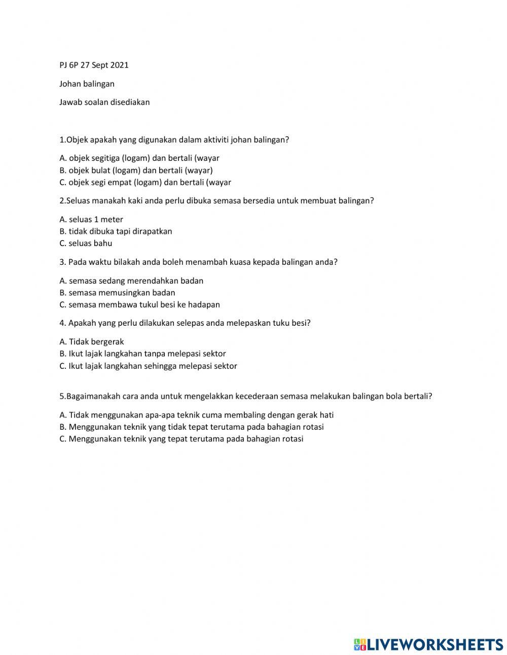 Johan balingan PJ tahun 6