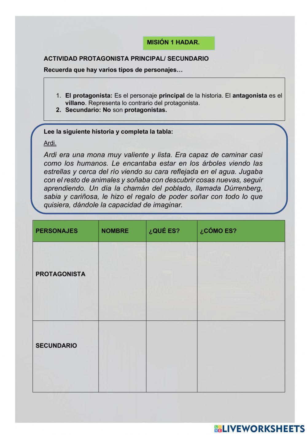MISIÓN 1. PROTAGONISTA PRINCIPAL. SECUNDARIO