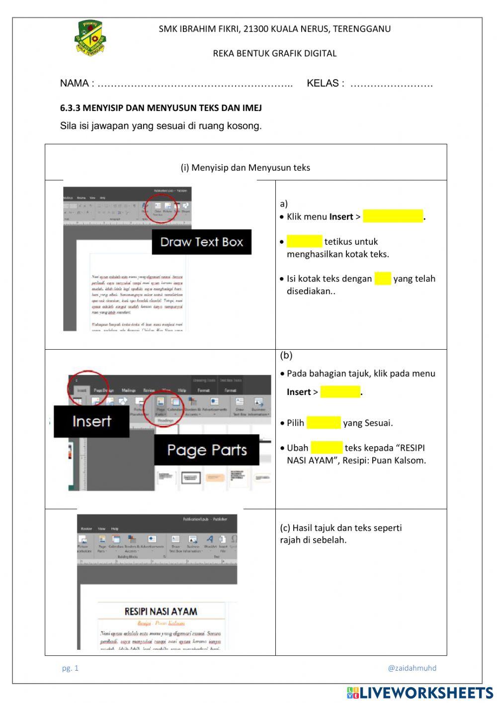 6.3.3 menyisip dan menyusun teks dan imej