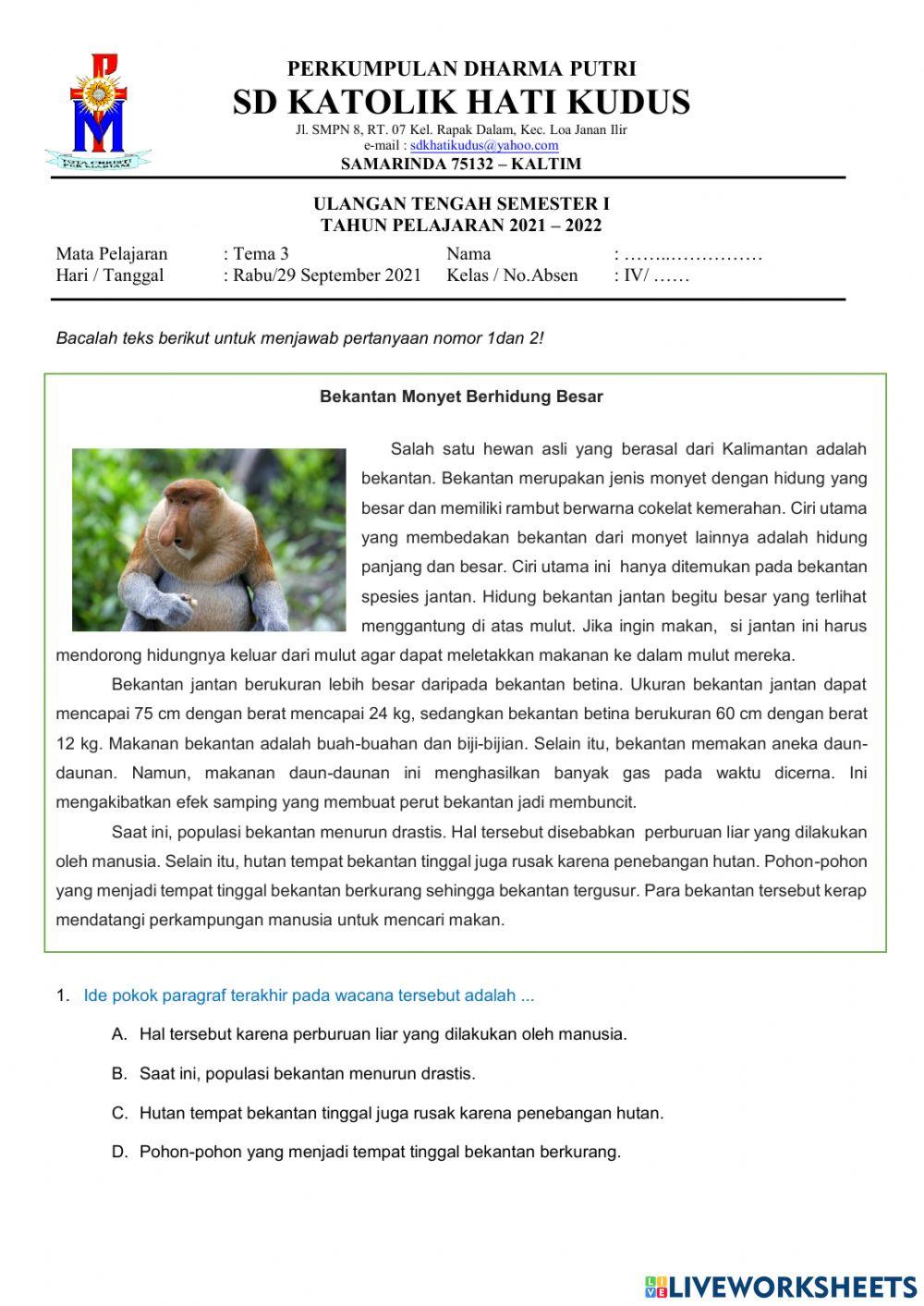 Pts ganjil tema 3 kelas 4