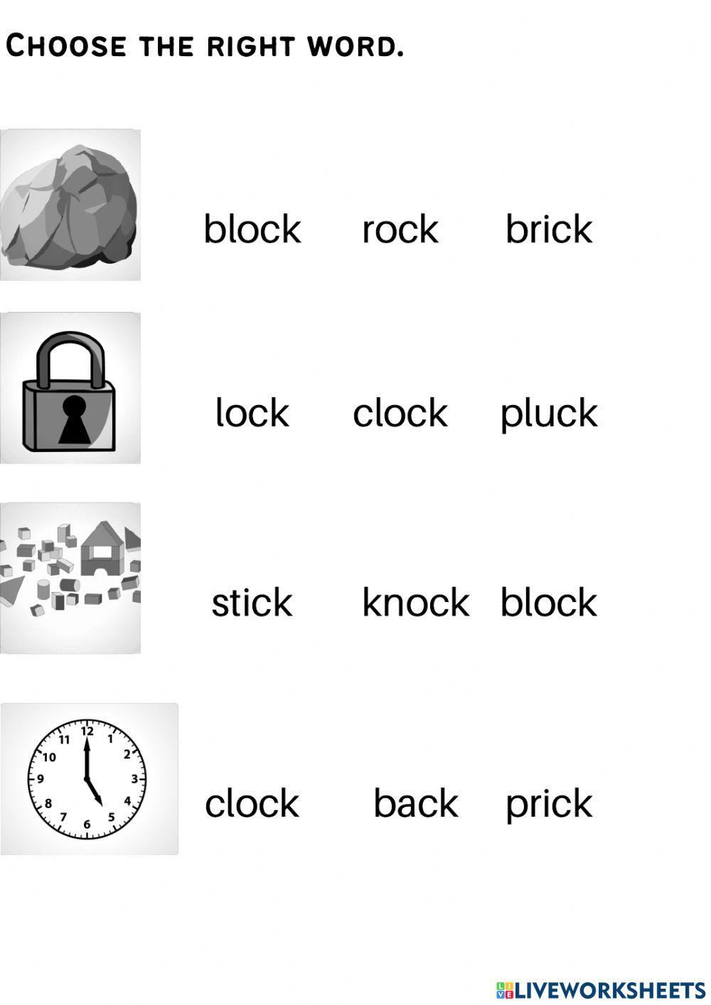 Ock , uck worksheet