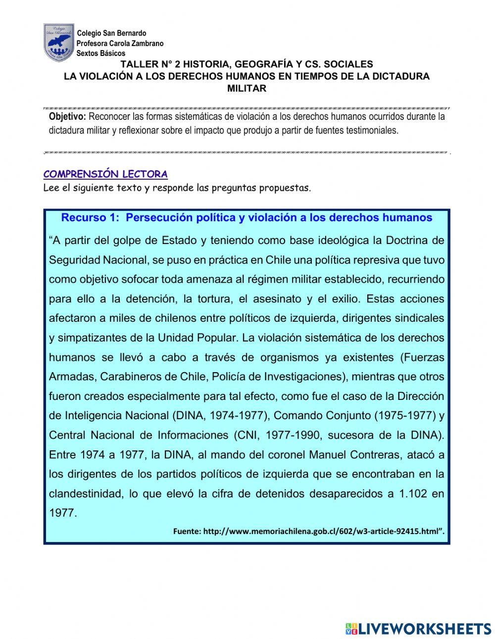 Evaluación Formativa Los derechos humanos en dictadura