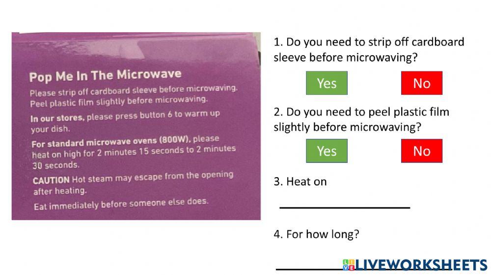 Reading food packaging instructions