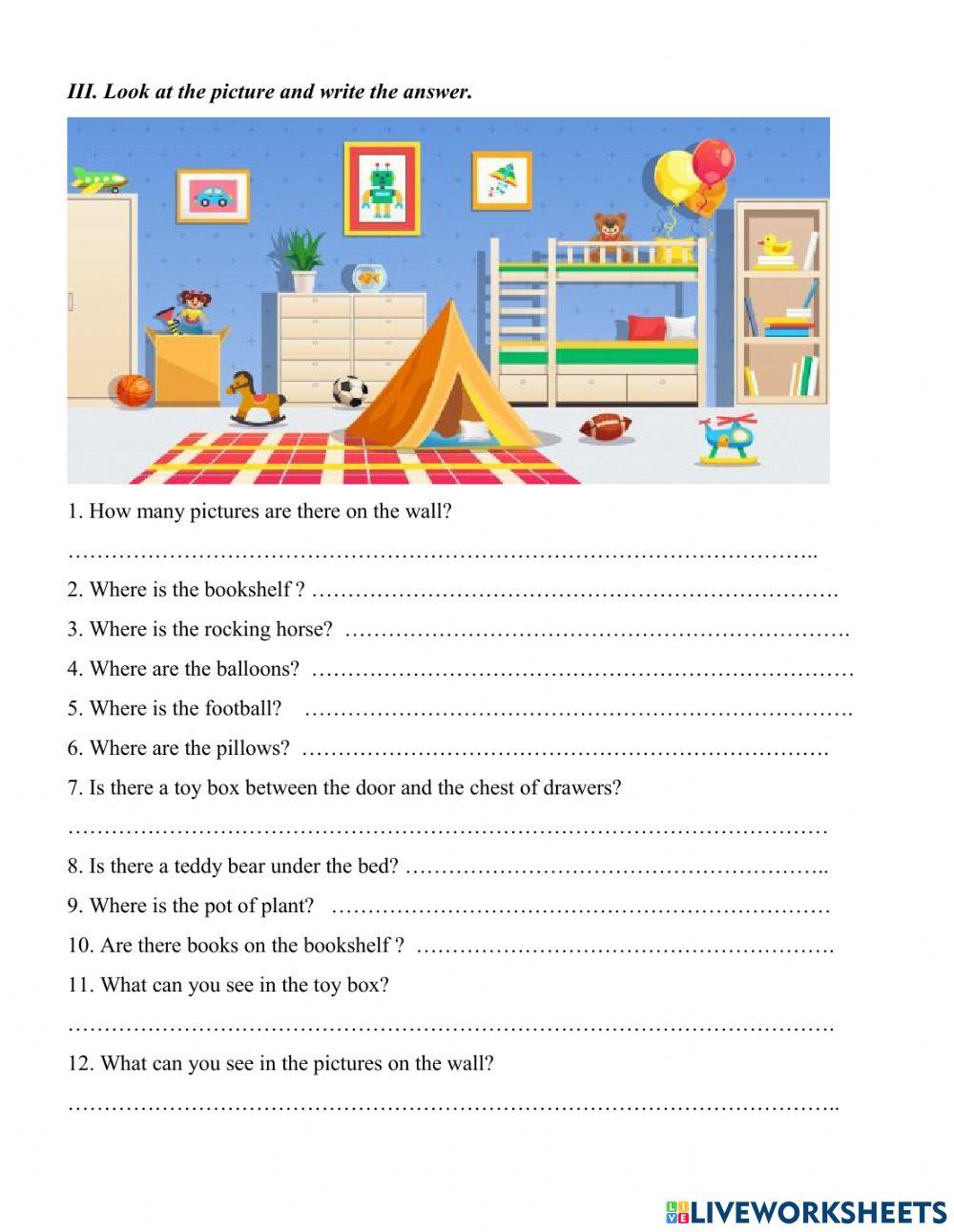 Test about toys and house