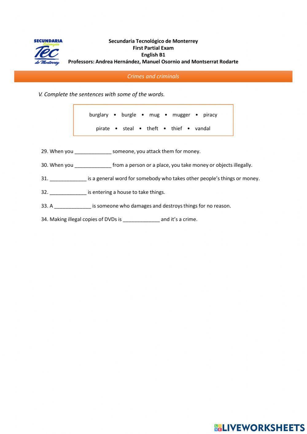 English B1 Partial Exam (First Period)