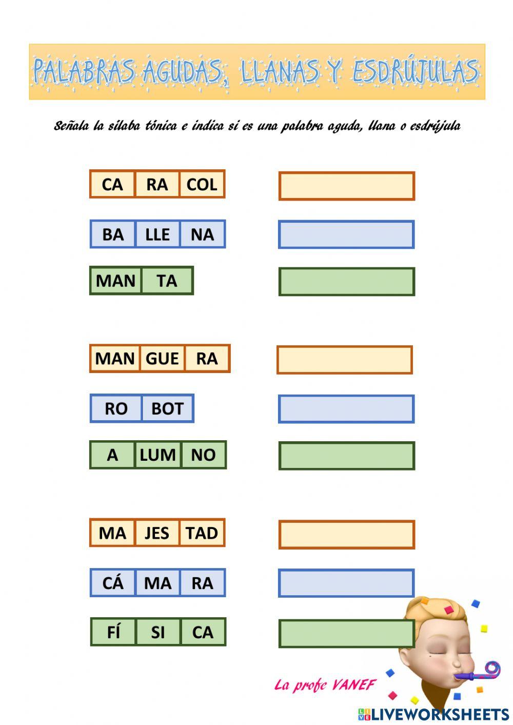 Palabras agudas, llanas y esdrújulas. La sílaba tónica