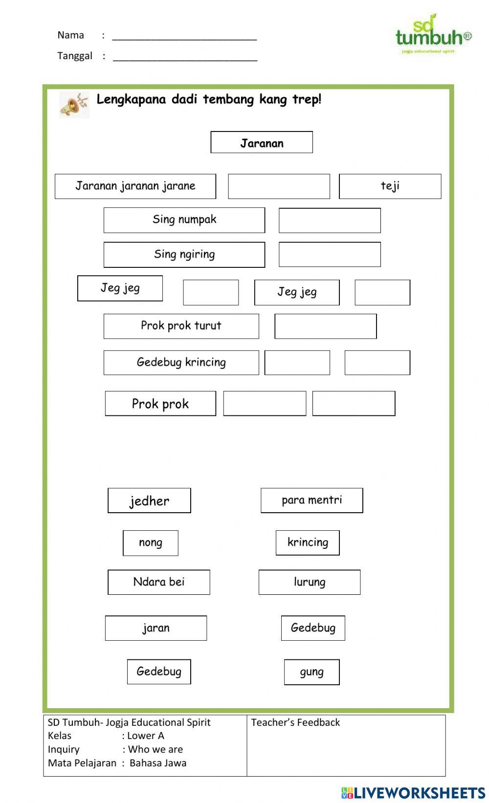 Bahasa Jawa-Evaluasi Tembang Jaranan-Melengkapi