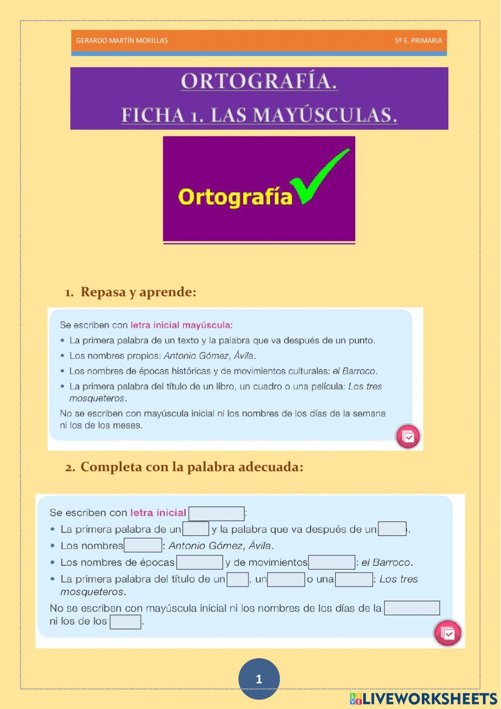 Taller de ortografía. Ficha 1.