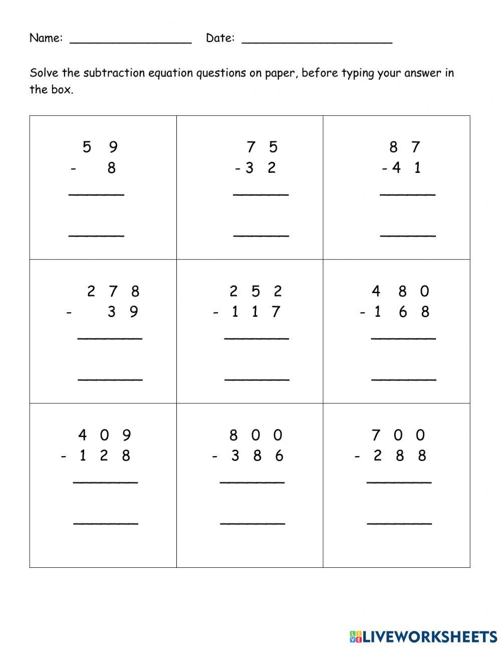 Subtraction 1443951 | MsPier | Live Worksheets