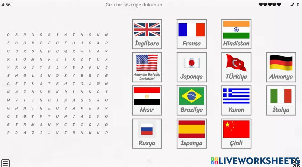 5 1.ünite ülkeler bulmaca