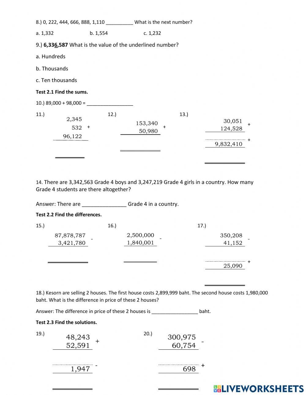 P4 Math Final Exam for 1st Semester 2021-2022 online exercise for ...