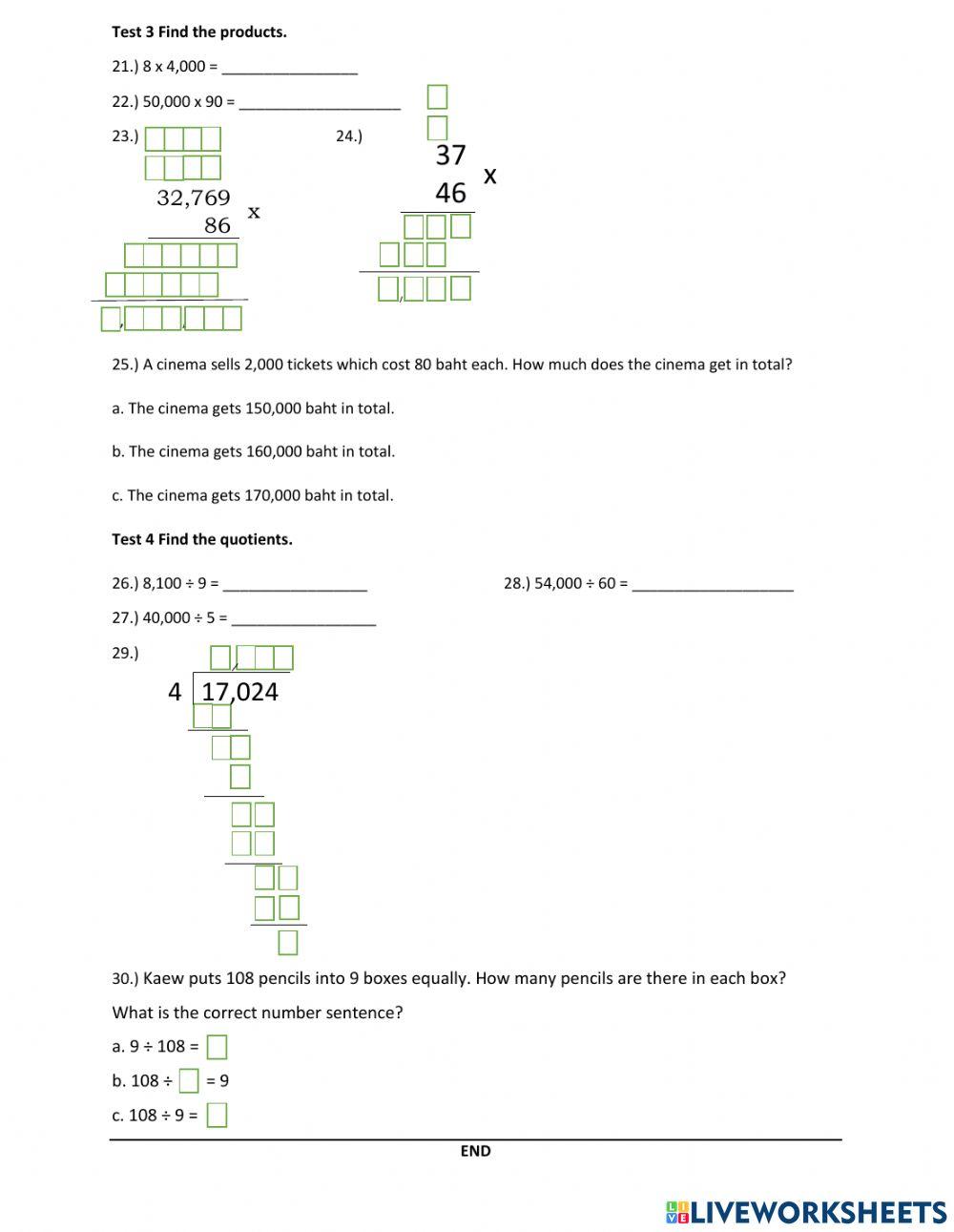 P4 Math Final Exam for 1st Semester 2021-2022 online exercise for ...