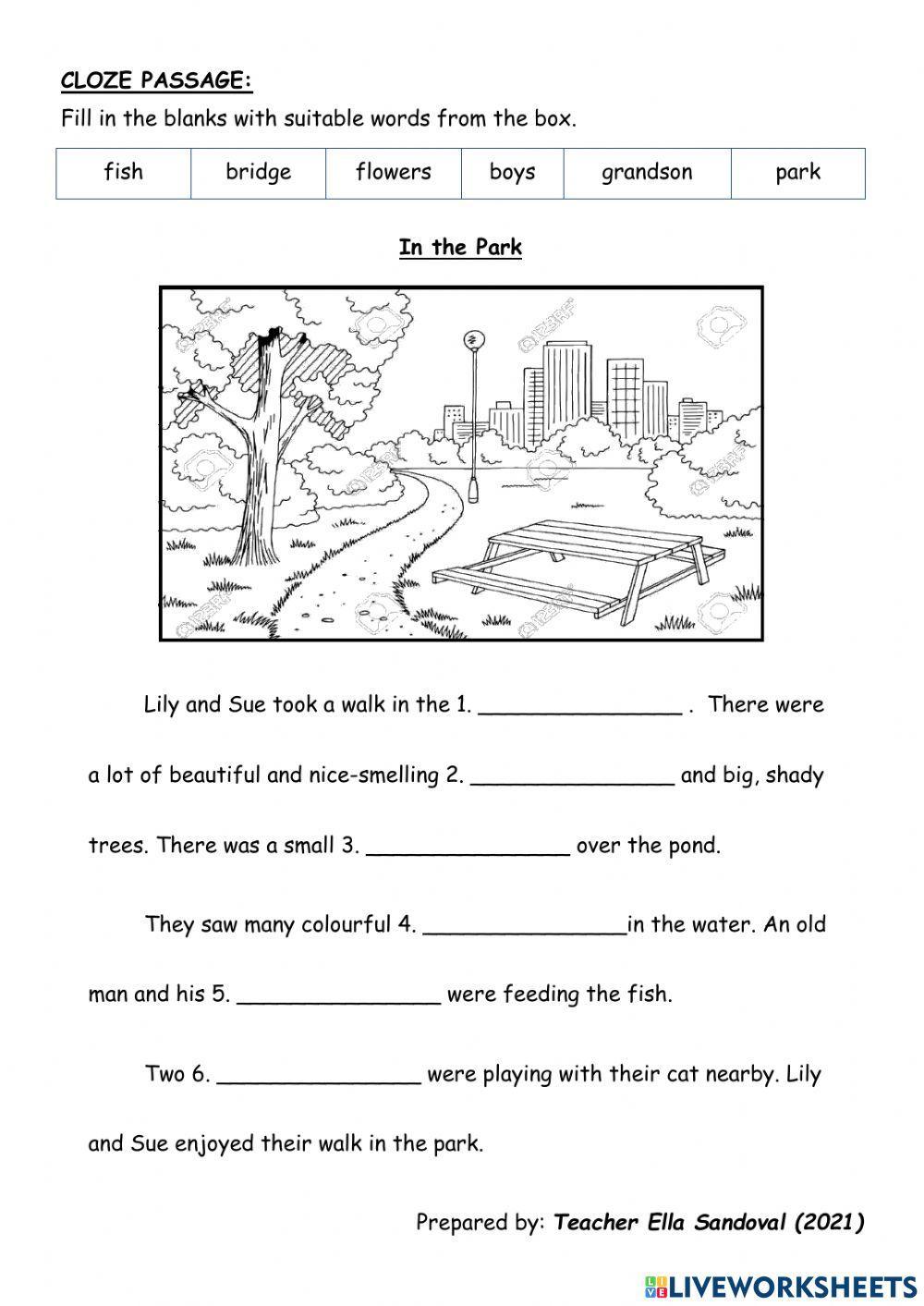 Cloze Passage In The Park worksheet Live Worksheets