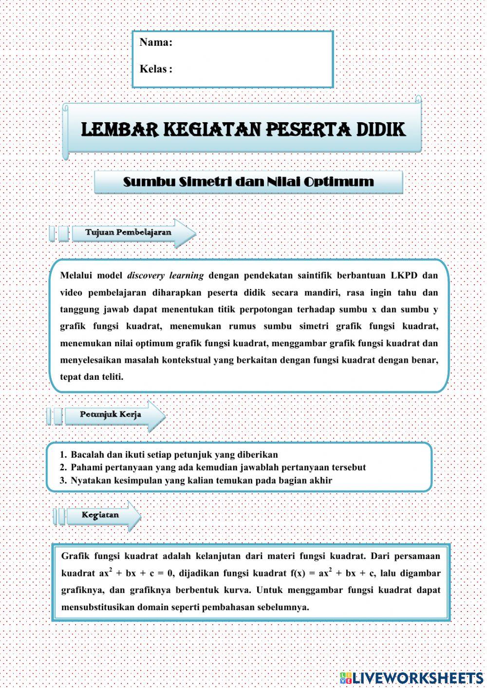 Sumbu Simetri dan Nilai Optimum