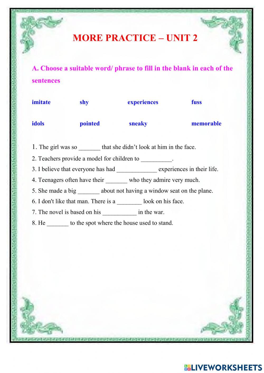 More practice – unit 2 – grade 11