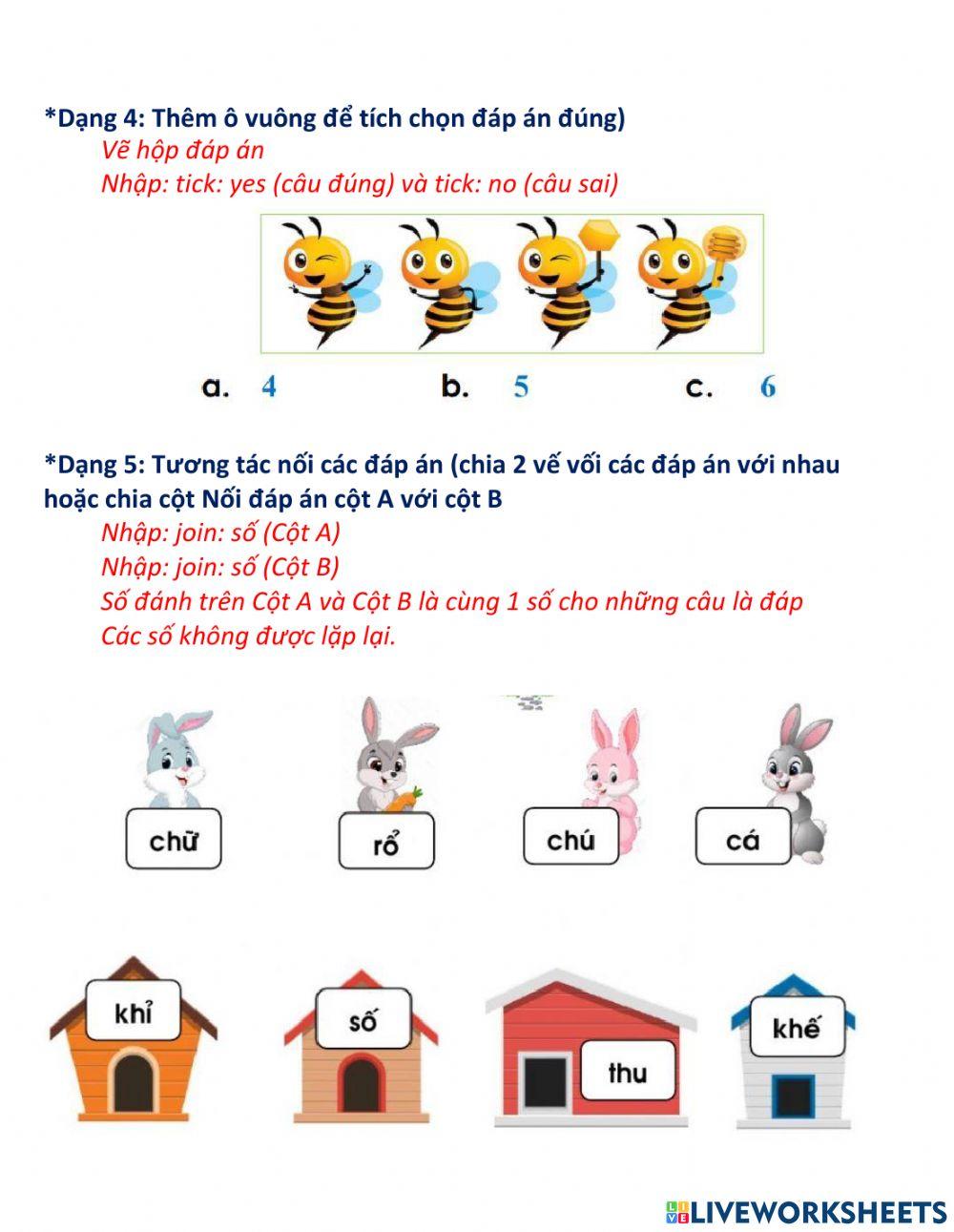 Cách tạo một số bài tập trong liveworksheet