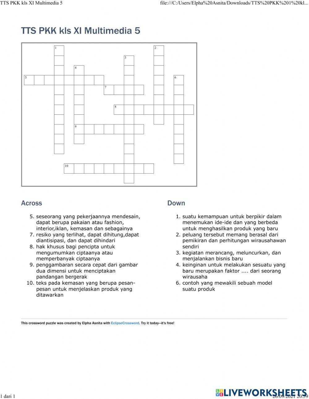 Tts pkk xi multimedia worksheet | Live Worksheets