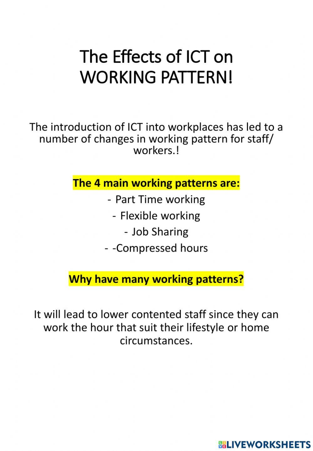 Effects of IT on working pattern.