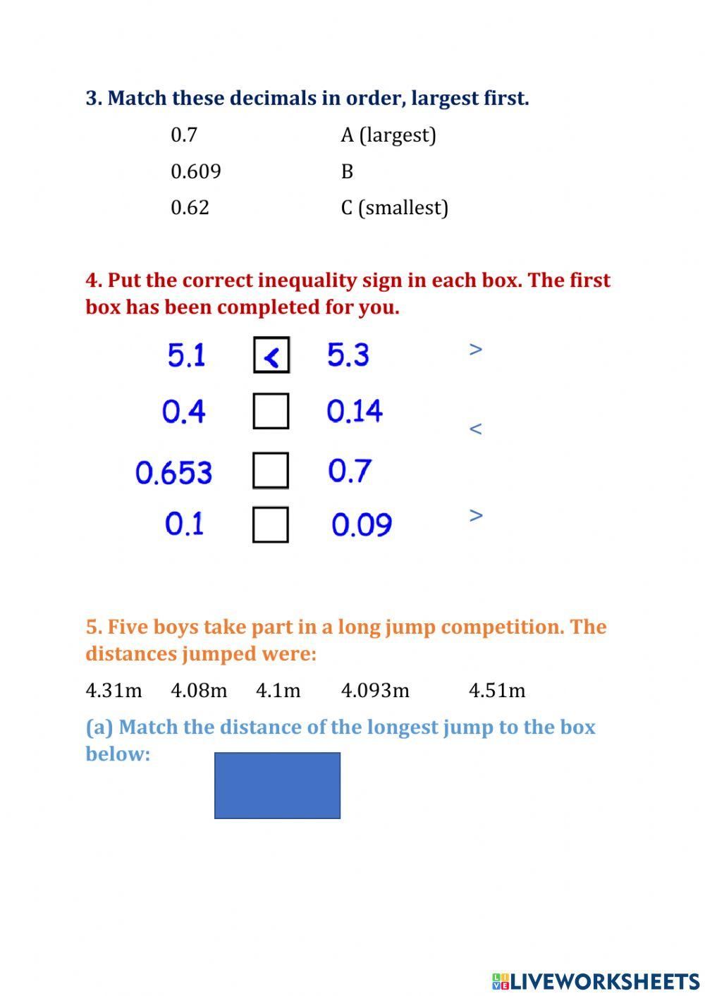 Comparing & Ordering Decimals
