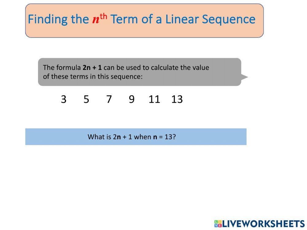 Linear Sequences 2629 | Ms_Rita | Live Worksheets