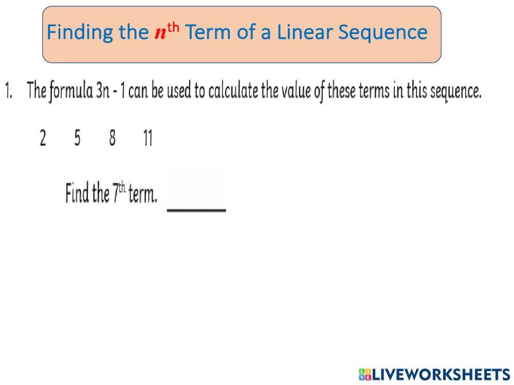Linear Sequences 2629 | Ms_Rita | Live Worksheets