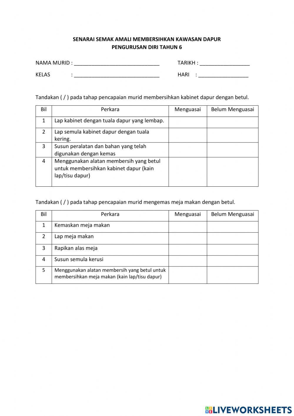 Membersih kawasan dapur