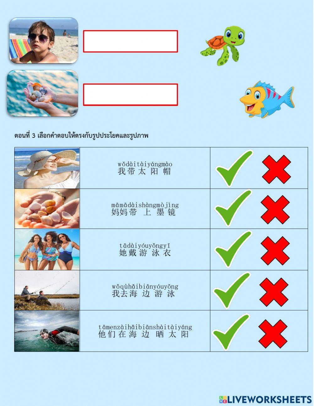 ใบงานภาษาจีน 我去海边游泳