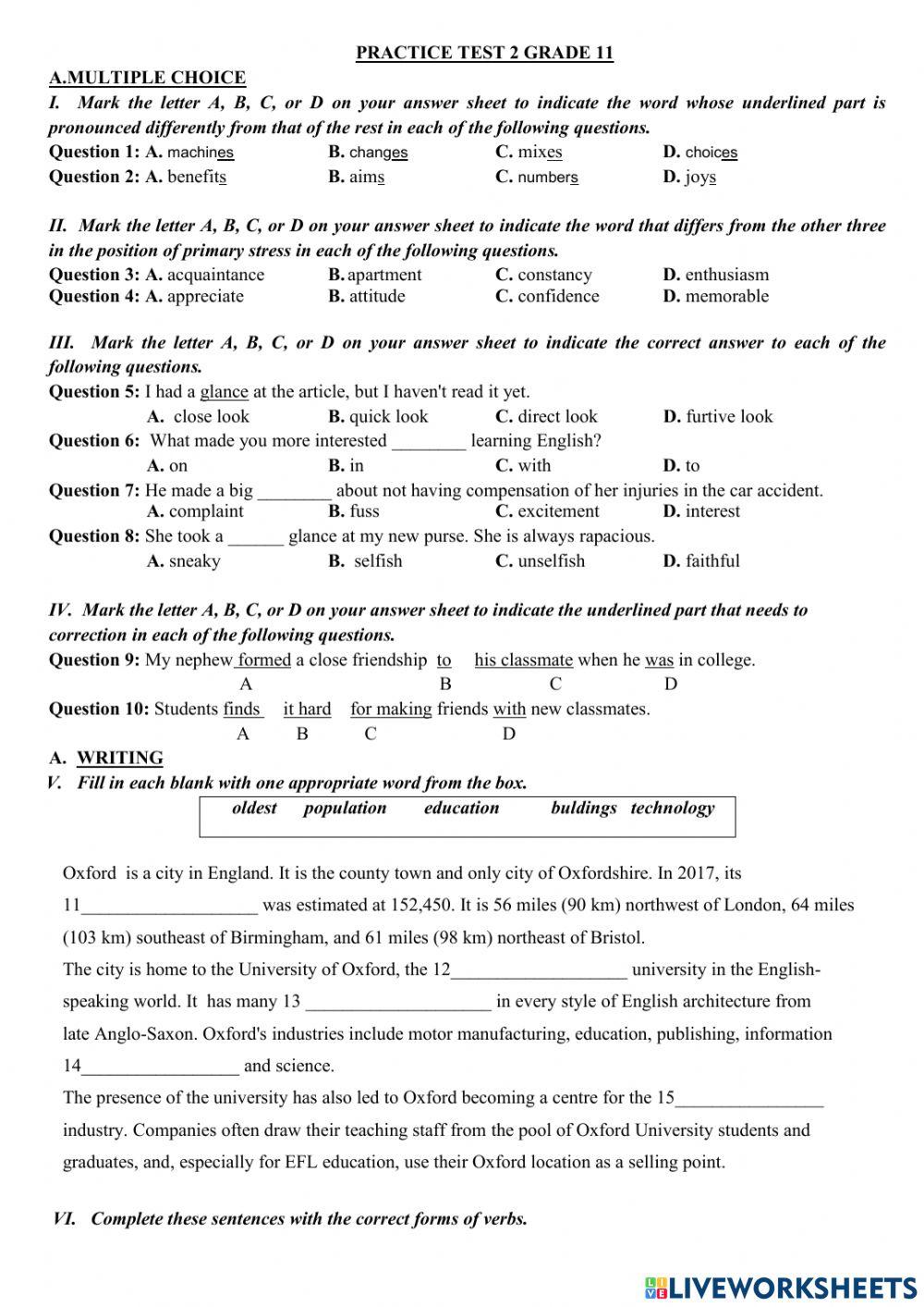 Practice test 3 gtade 11