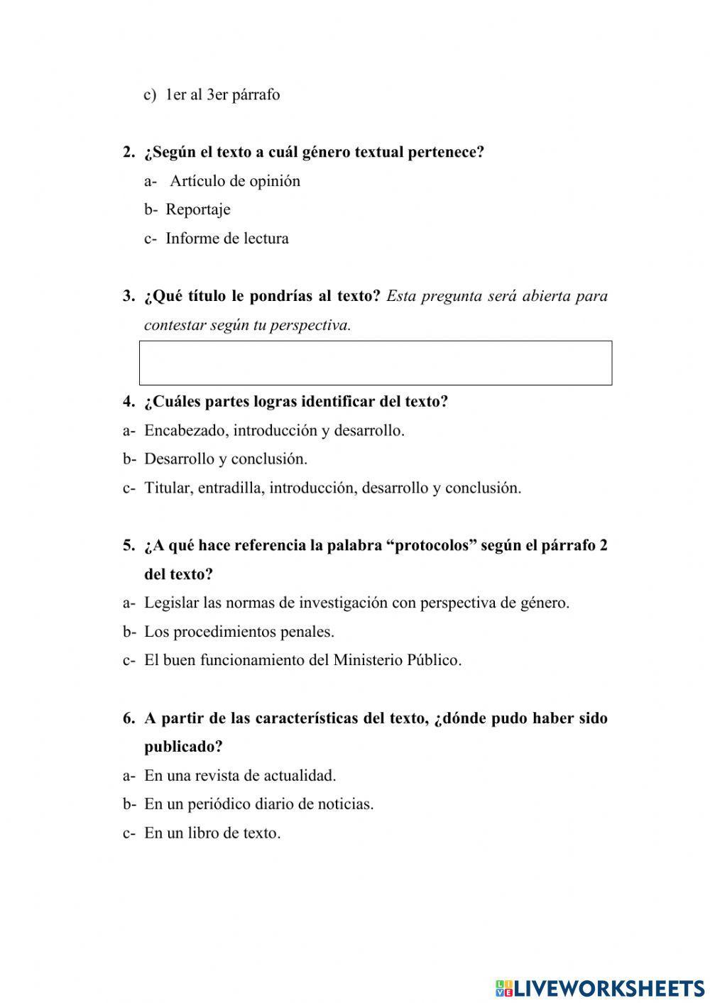 Análisis del texto - Taller