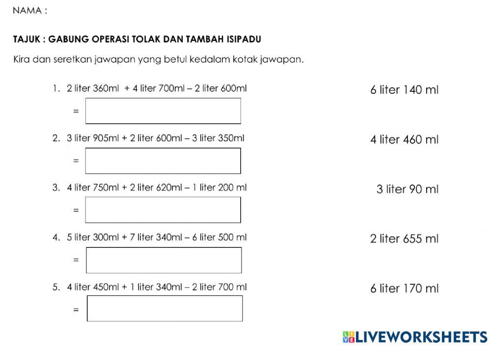 Gabung Operasi Tambah Tolak Isipadu