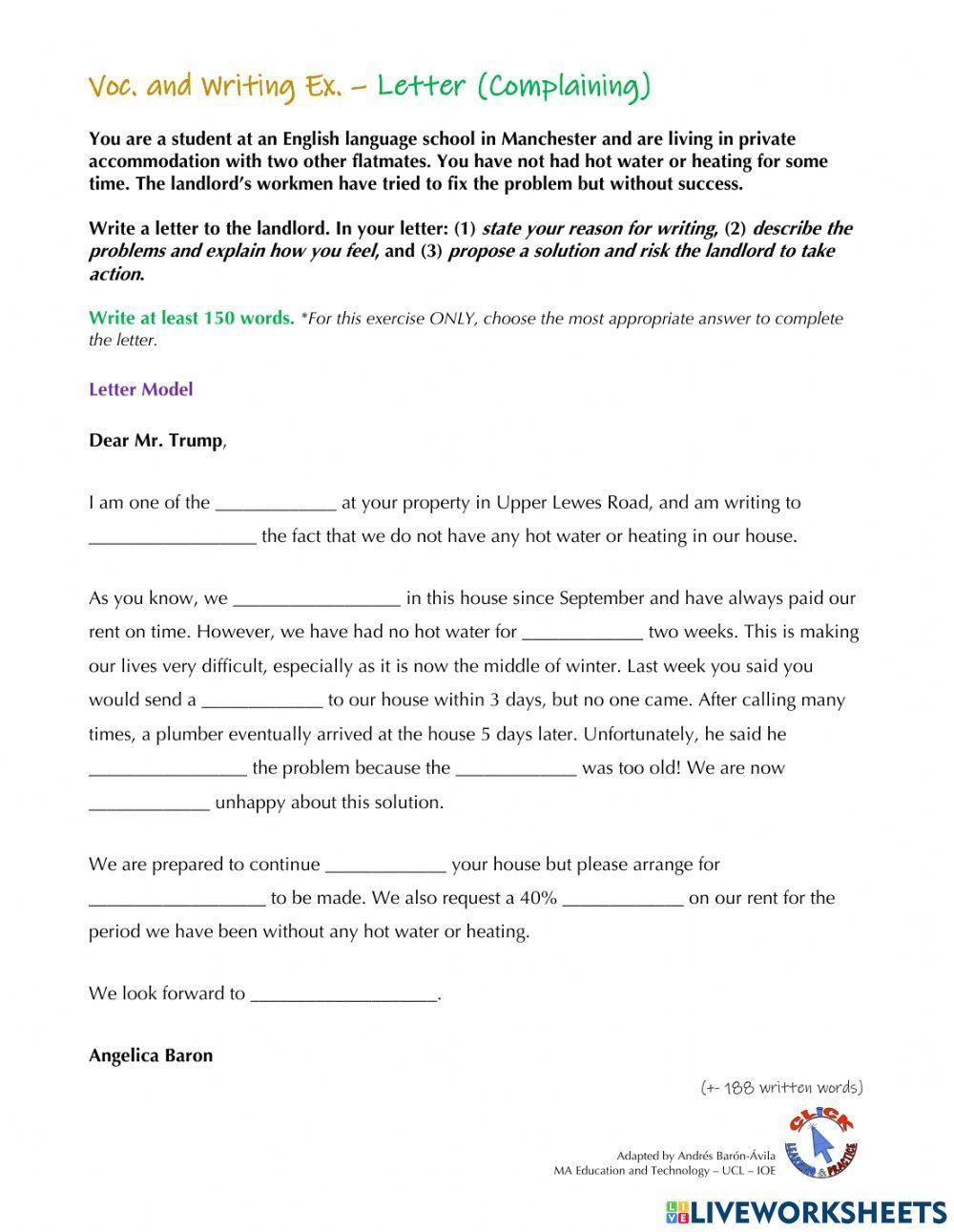 Writing Ex. - Letter of Complaint (GT IELTS)